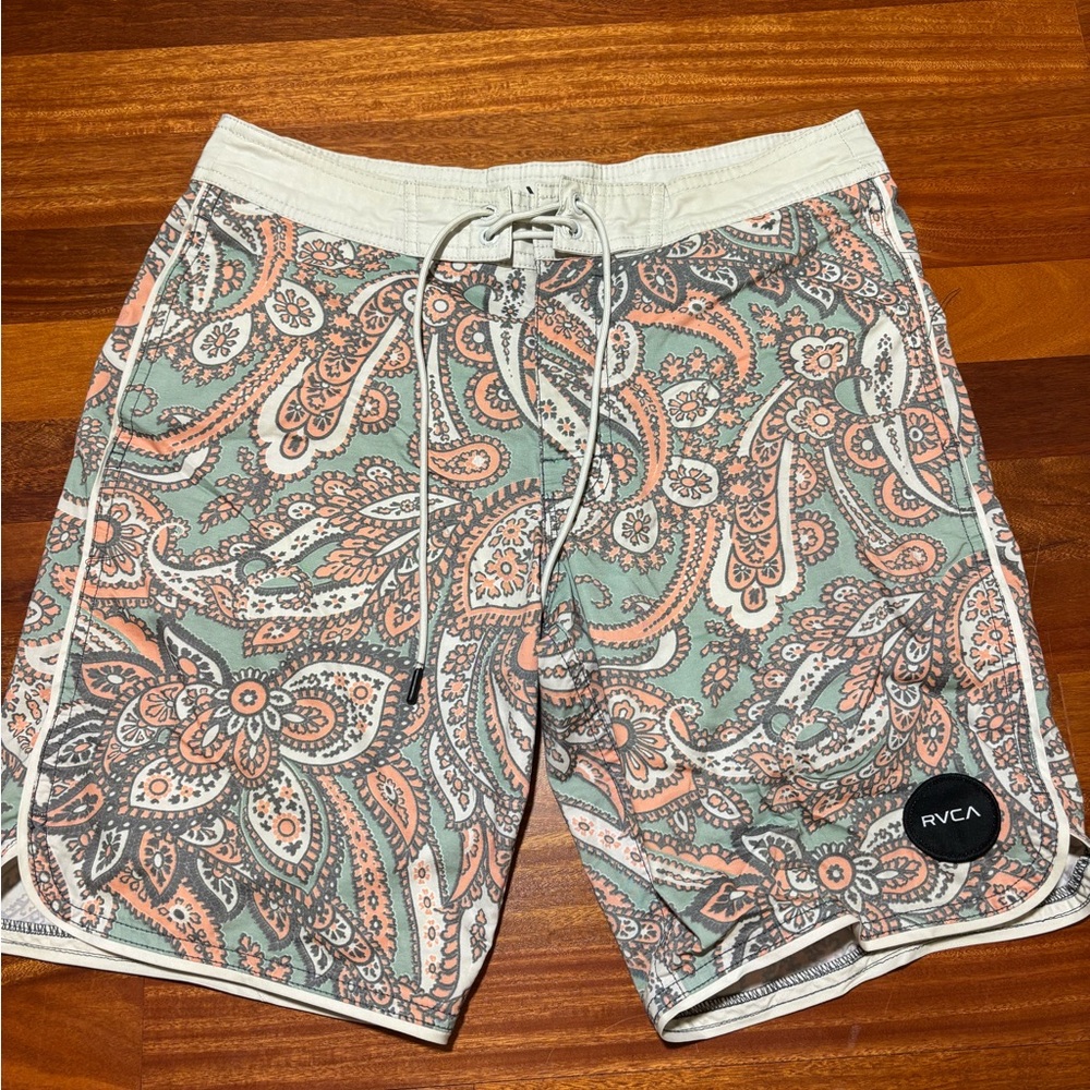 RVCA Green and Orange Board Shorts with Quick-Dry Fabric